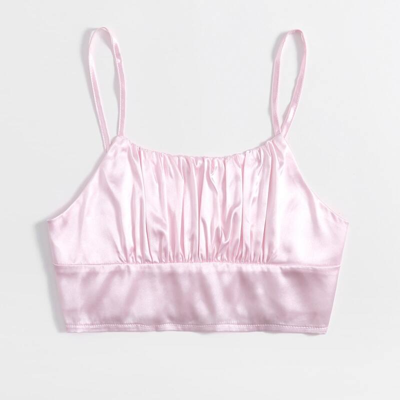 

Satin Ruched Bust Crop Cami, Baby pink