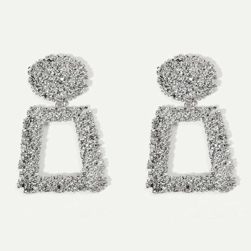 

1pair Geo Rhinestone Drop Earrings, Silver