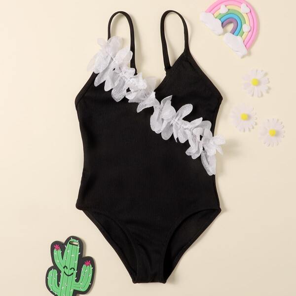 

Toddler Girls Applique Rib One Piece Swimsuit, Black