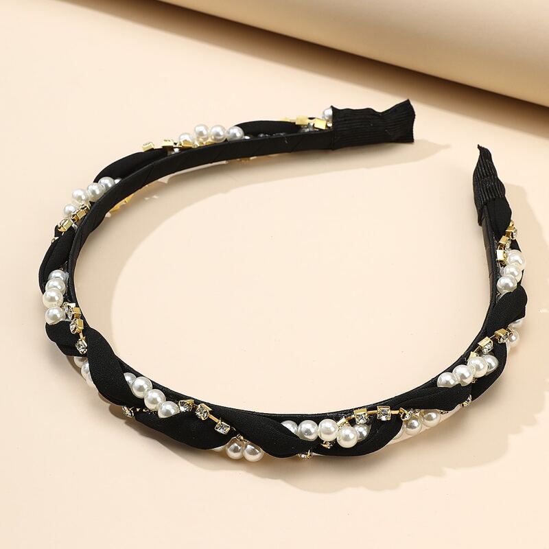 

Faux Pearl Rhinestone Decor Headband, Black