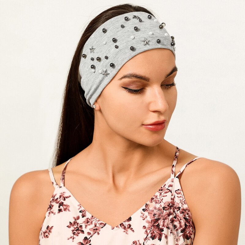 

Faux Pearl Star Decor Hair Band, Grey