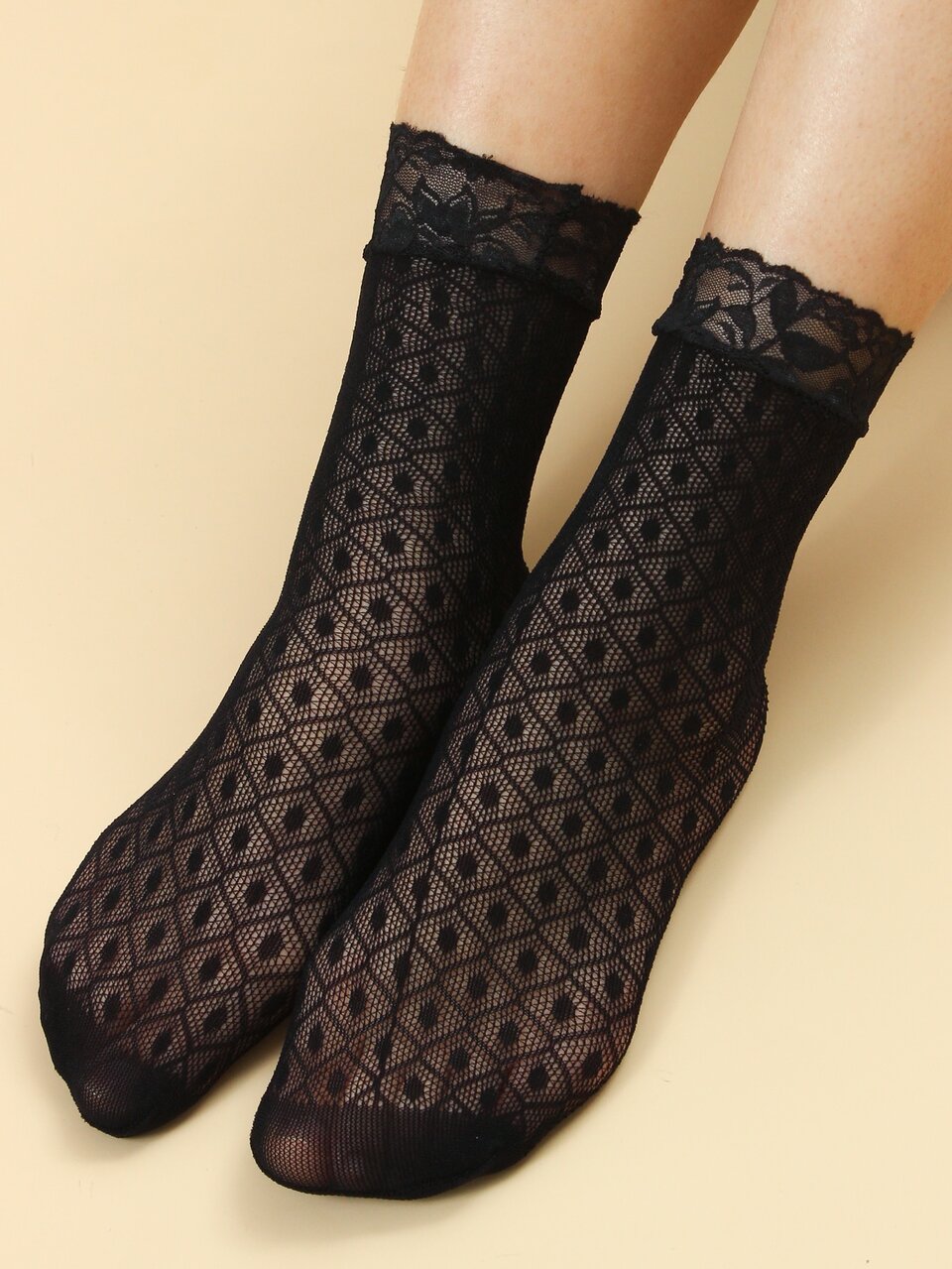 5 Pairs Women's Short Socks, Lace Trim Nylon Mesh Socks, Suitable For Daily Use