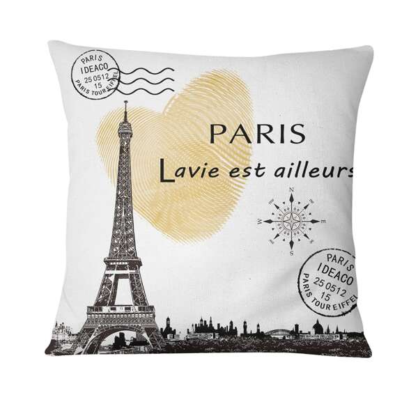 

Eiffel Tower Print Cushion Cover Without Filler, Multicolor