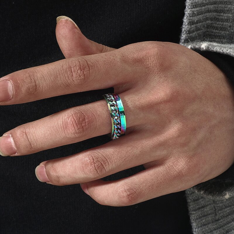 

Guys Chain Decor Ring, Multicolor