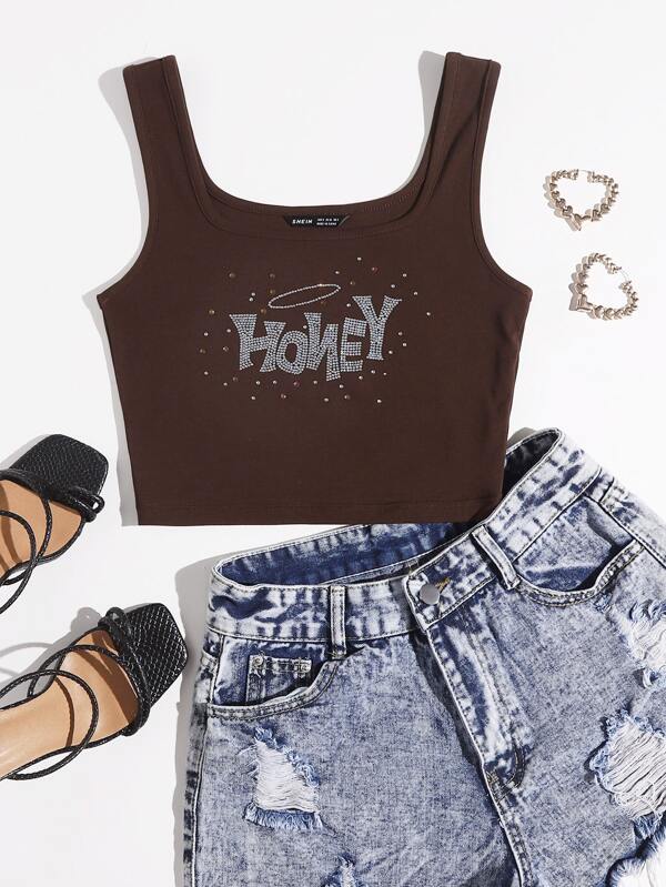 SHEIN EZwear Rhinestone Honey Tank Top SHEIN UK
