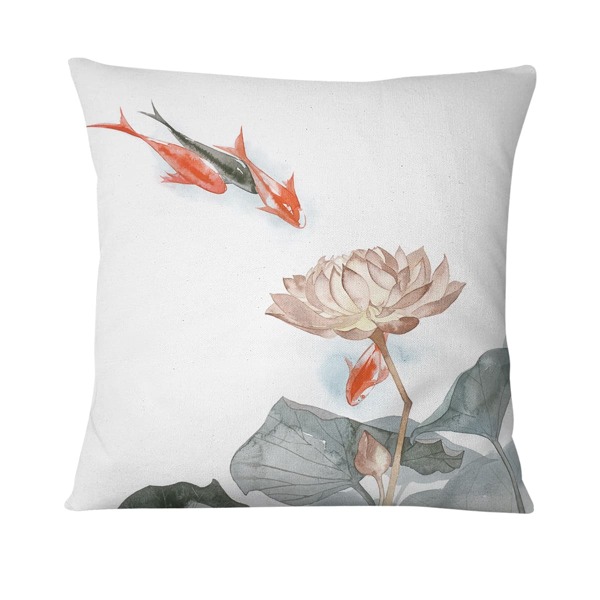 

Goldfish & Lotus Print Cushion Cover Without Filler, Multicolor