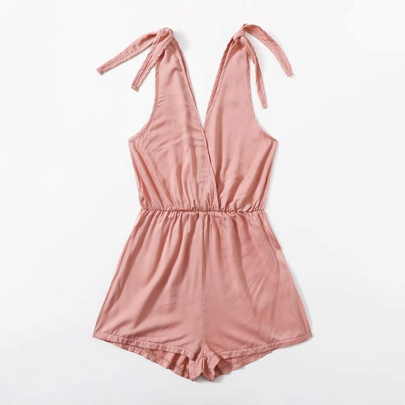 

Solid Tie Shoulder Romper, Dusty pink