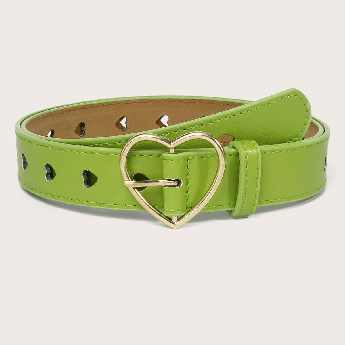 

Heart Buckle PU Belt, Green