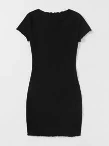 Muchica Lettuce Trim Rib-knit Bodycon Dress - Black - View 4