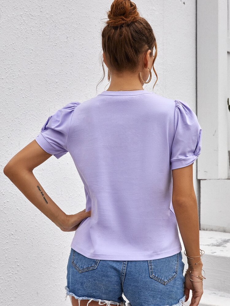 SHEIN Clasi Puff Sleeve Top - Lilac Purple - View 2