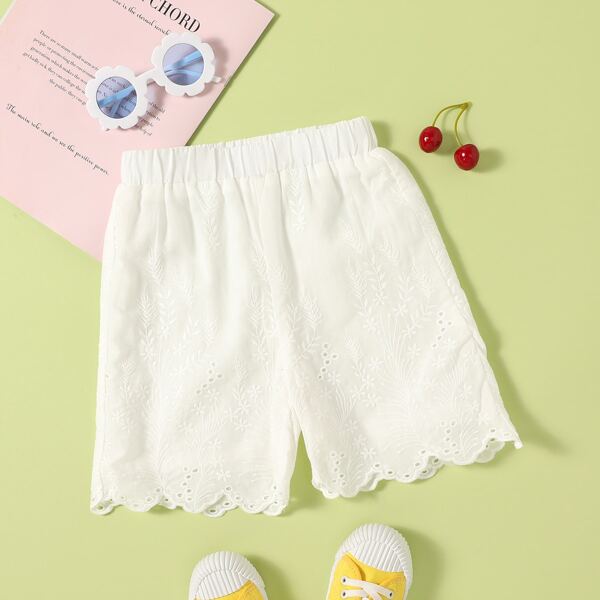 

Toddler Girls Eyelet Embroidery Elastic Waist Shorts, White