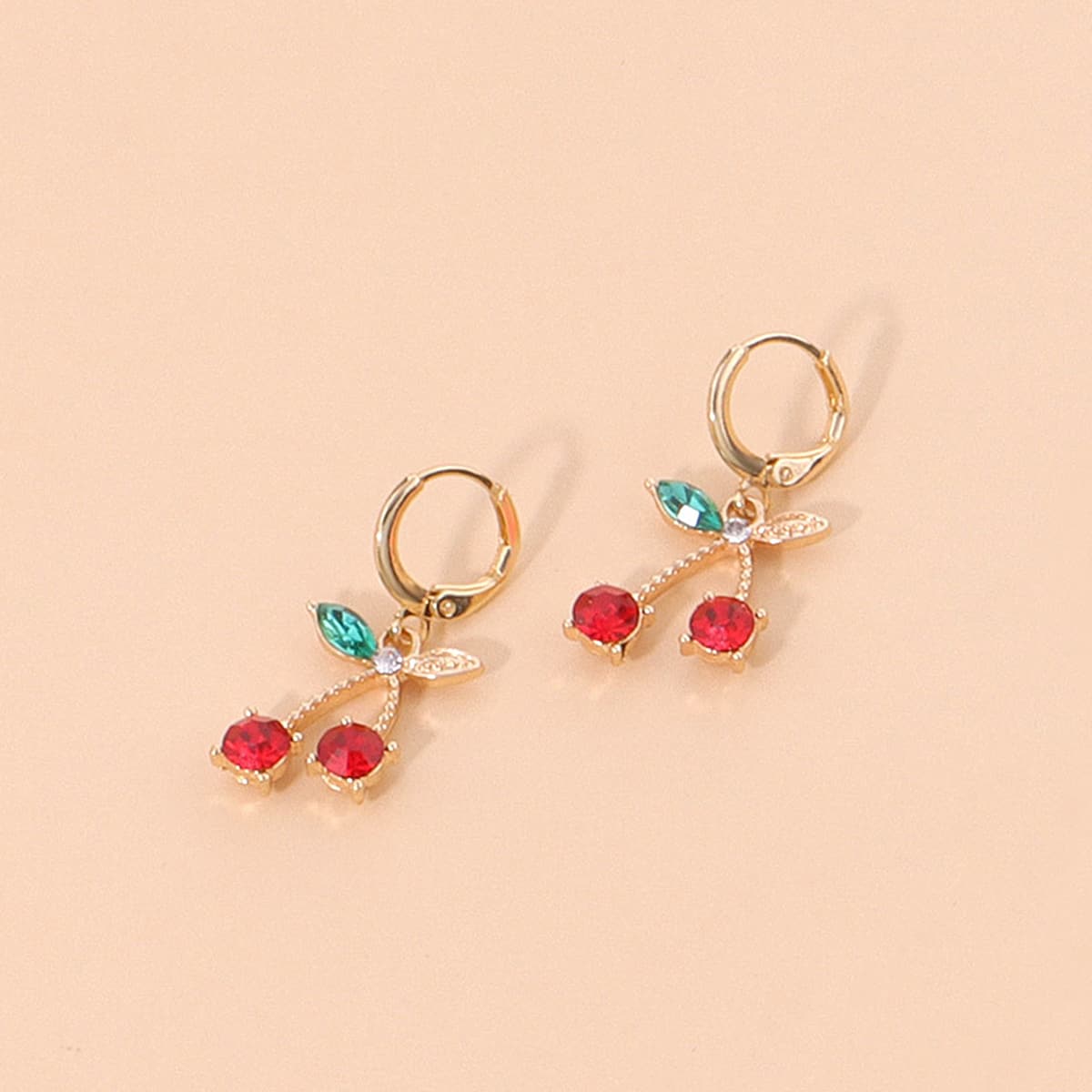 

Rhinestone Cherry Hoop Earrings, Gold