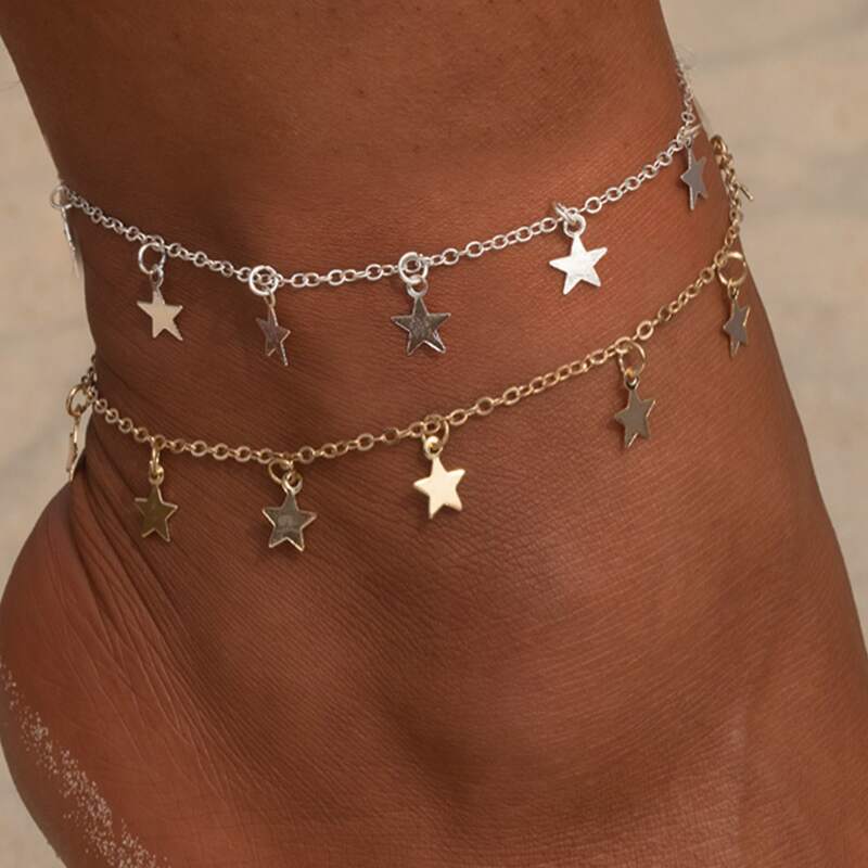 

2pcs Star Tassel Chain Ankle, Multicolor