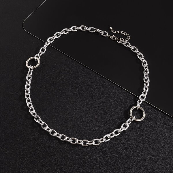 

Men Ring Decor Chain Necklace, Silver
