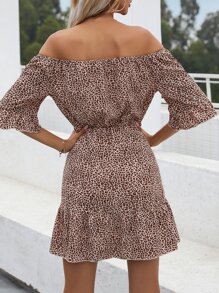 Leopard Print Bardot Dress - Multicolor - View 2