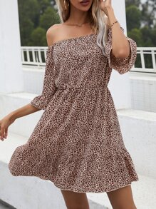 Leopard Print Bardot Dress - Multicolor - View 7