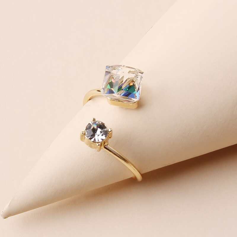 

1pc Rhinestone Decor Cuff Ring, Gold