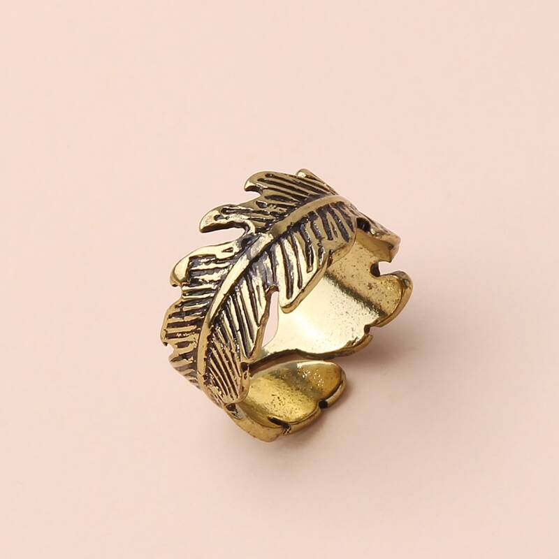 

1pc Leaf Design Ring, Ancient bronze