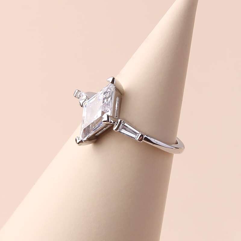 

1pc Rhinestone Decor Ring, Silver