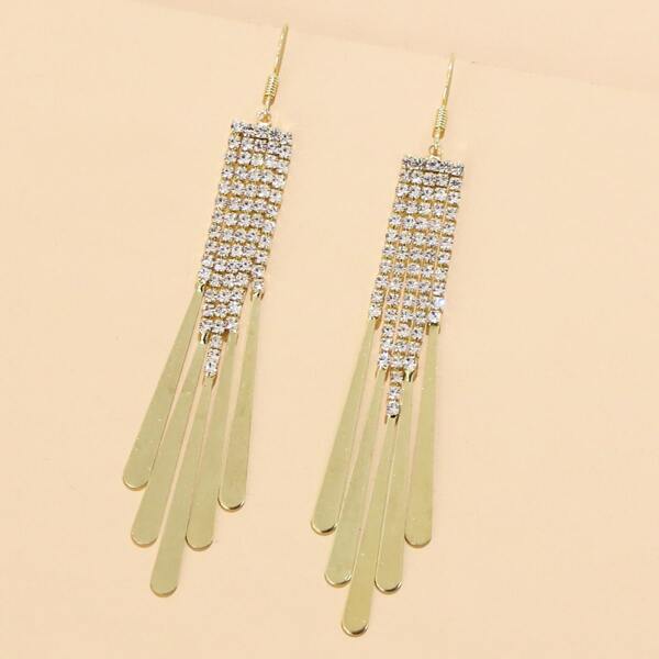 

Rhinestone Tassel Decor Drop Earrings, Gold