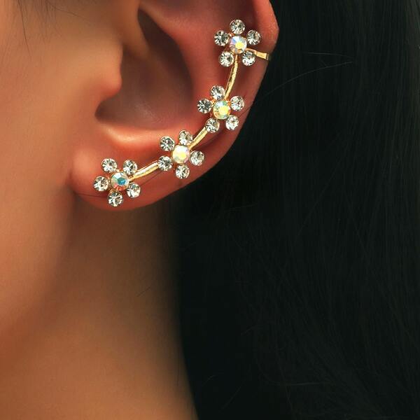

1pc Rhinestone Decor Earring, Gold