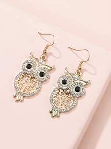 水鑽貓頭鷹設計耳墜 - 金黃色 - 查看 2