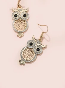 水鑽貓頭鷹設計耳墜 - 金黃色 - 查看 3