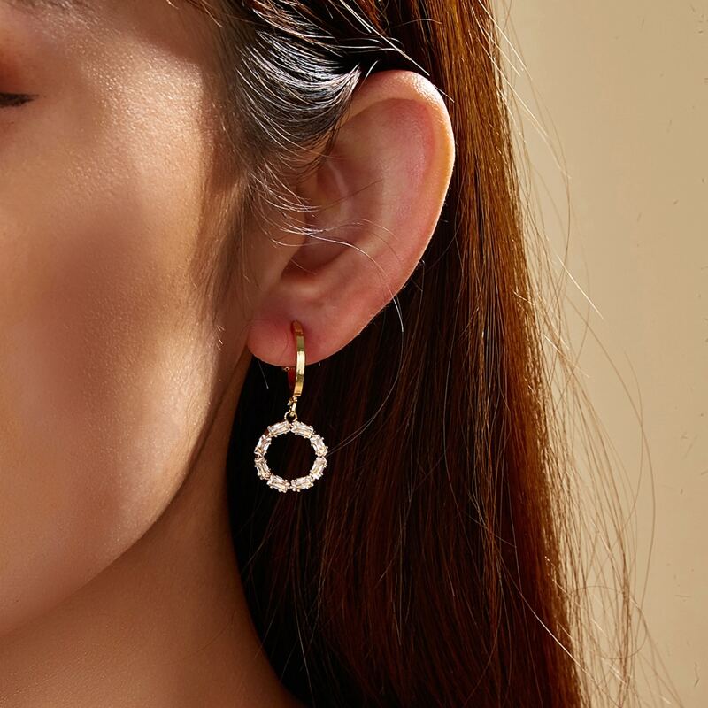 

1pair Rhinestone Decor Round Drop Earrings, Gold