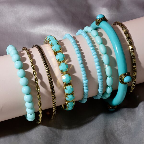 

9pcs Beaded Bracelet, Green