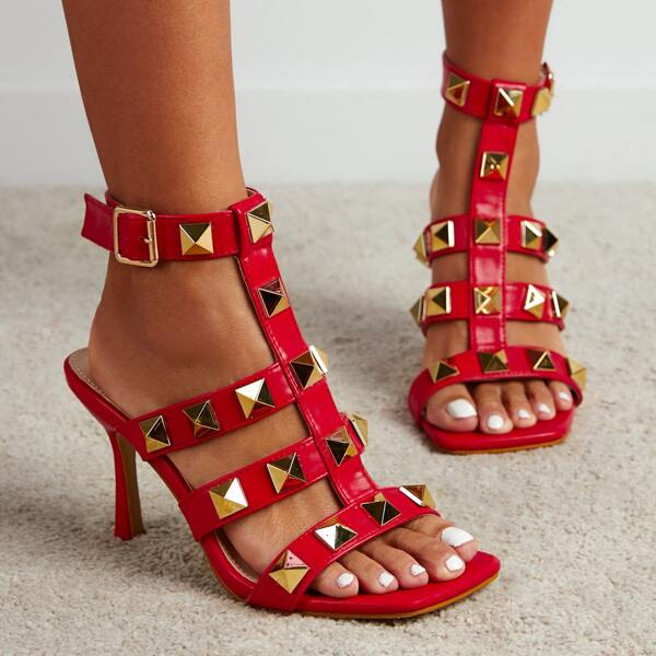 

Studded Decor Gladiator Sandals, Red