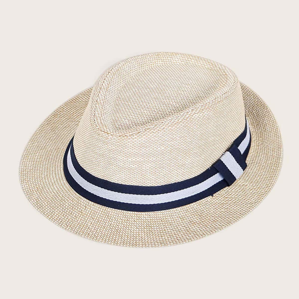 Guys Striped Straw Hat, Beige