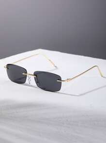 Gafas cuadradas de moda sin marco para hombre - Negro - Ver 1