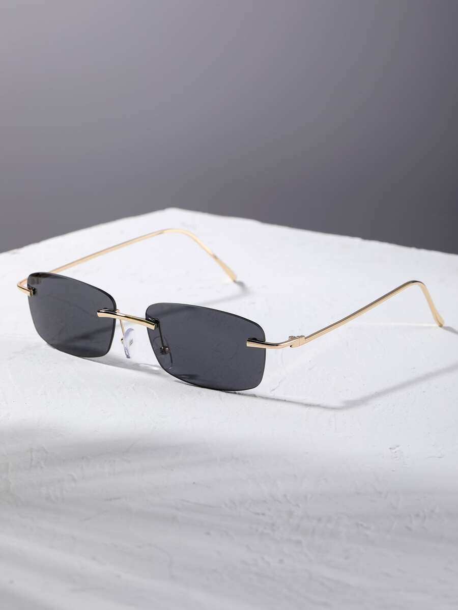 Gafas cuadradas de moda sin marco para hombre - Negro - Ver 1