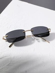 Gafas cuadradas de moda sin marco para hombre - Negro - Ver 2
