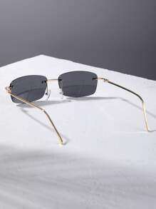 Gafas cuadradas de moda sin marco para hombre - Negro - Ver 5