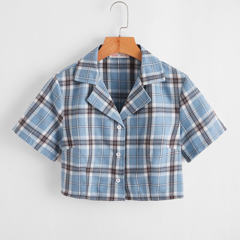 

Plaid Button Front Crop Shirt, Multicolor