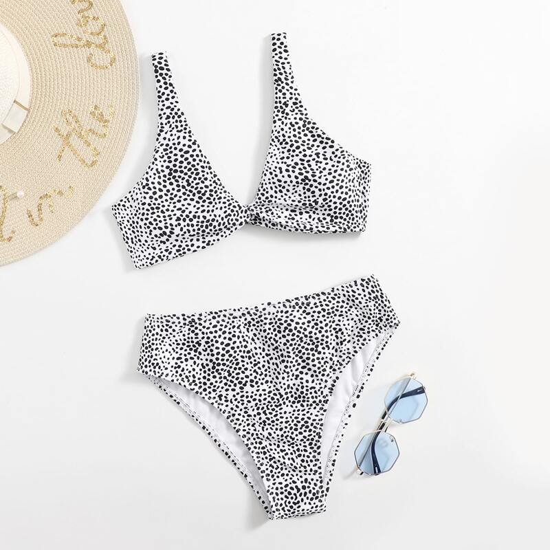 

Dalmatian Print Twist Bikini Swimsuit, Black and white