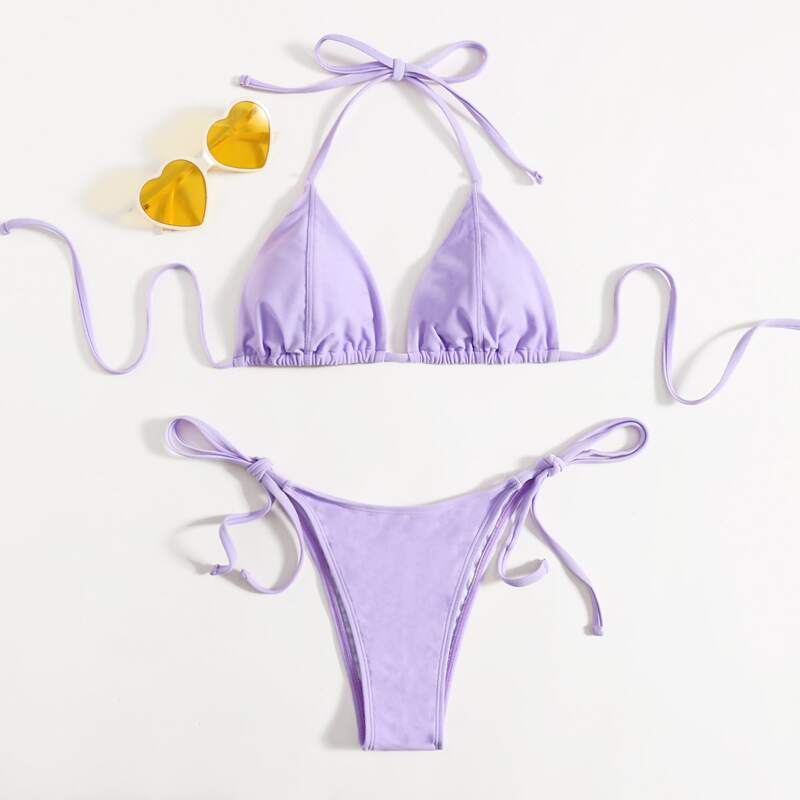 

Triangle Tie Side Bikini Swimsuit, Lilac purple
