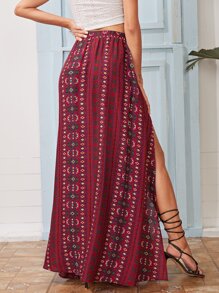 SHEIN VCAY 幾何圖案開衩大腿半身裙