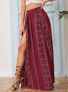 SHEIN VCAY 幾何圖案開衩大腿半身裙