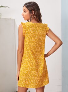SHEIN VCAY 小碎花荷葉邊連衣裙 - 黃色 - 查看 2