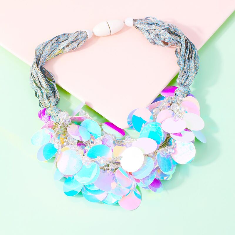 

1pc Holographic Sequin Necklace, Multicolor
