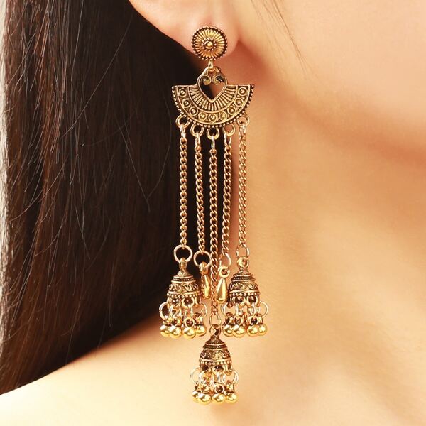 

Jhumka серьги-подвески с бахромой, Золотистый
