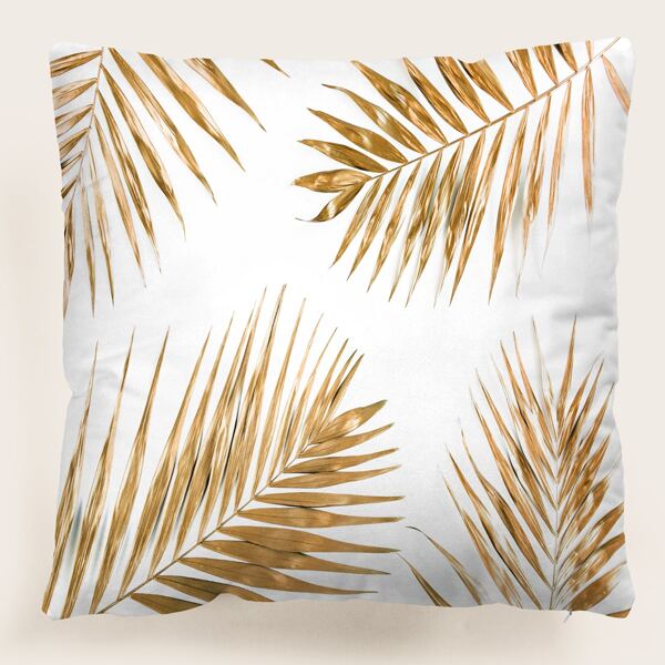 

Leaf Print Cushion Cover Without Filler, White
