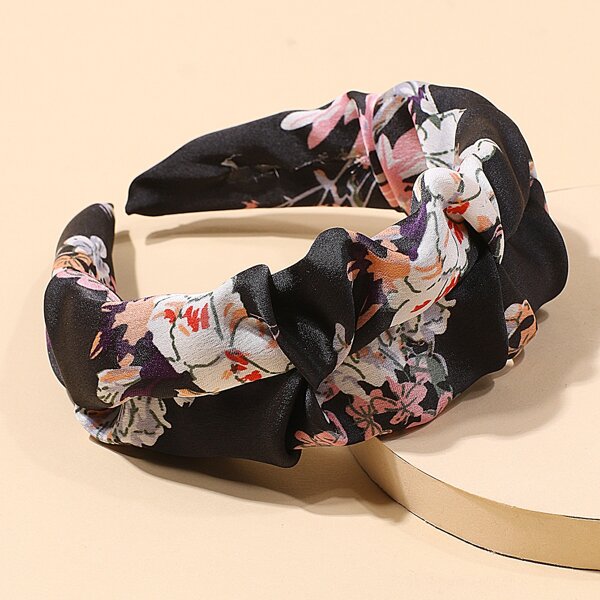 

Flower Print Headband, Black