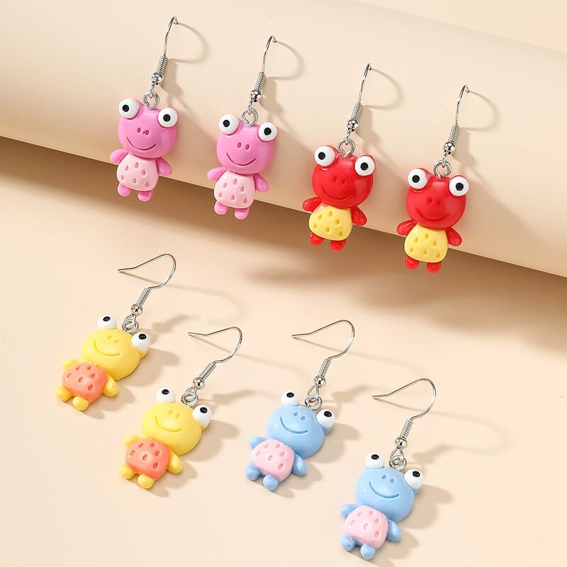 

4pairs Cartoon Frog Drop Earrings, Multicolor