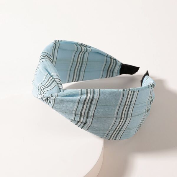 

Plaid Print Twist Headband, Blue