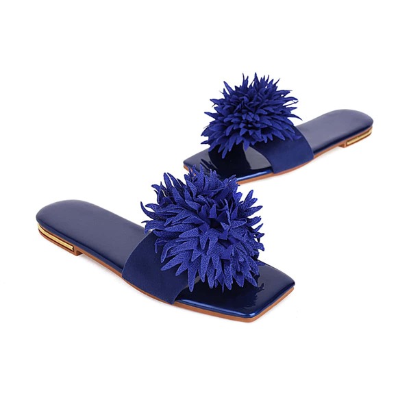 

Floral Decor Slide Sandals, Royal blue