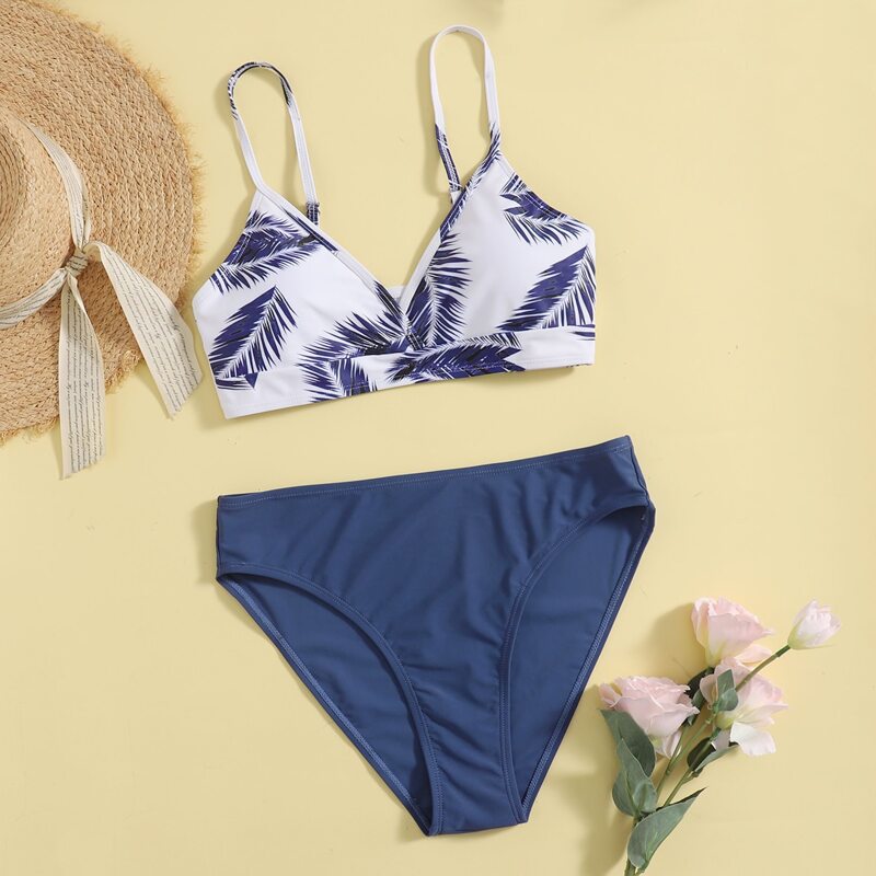 

Leaf Print Bikini Swimsuit, Multicolor