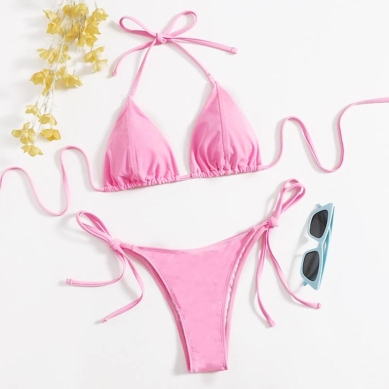 

Triangle Tie Side Bikini Swimsuit, Baby pink